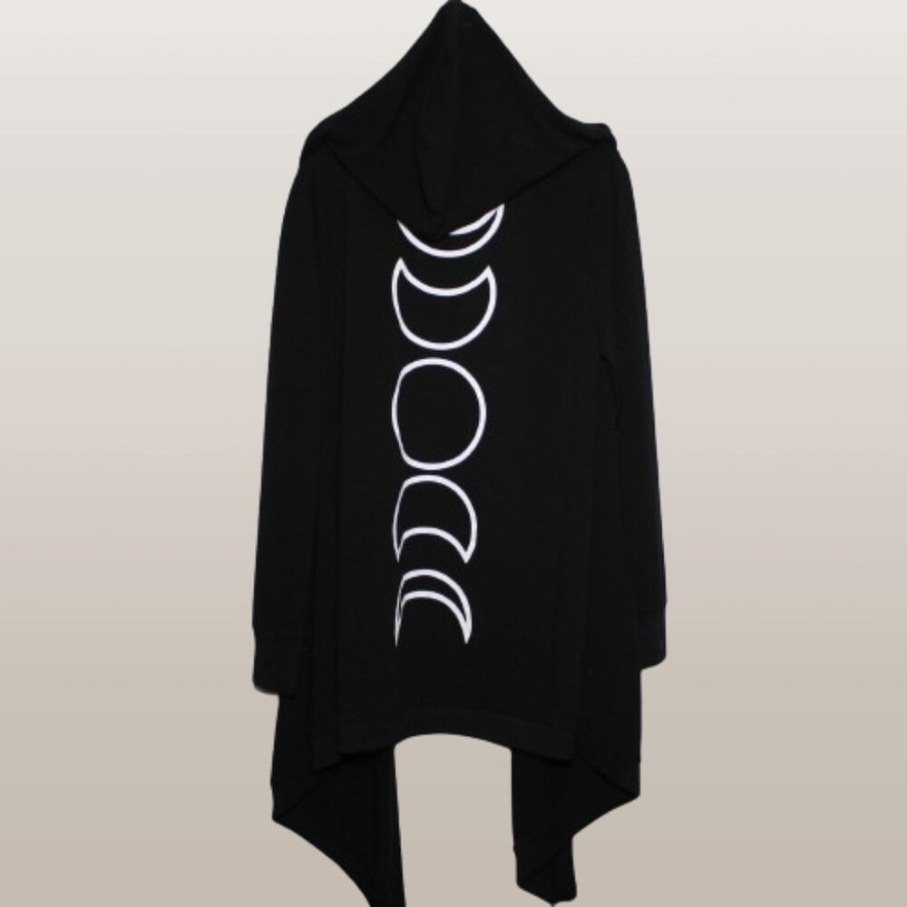 Hot Topic Moon Phase Cardigan Sweater Hooded Open Front Long Sleeve Black